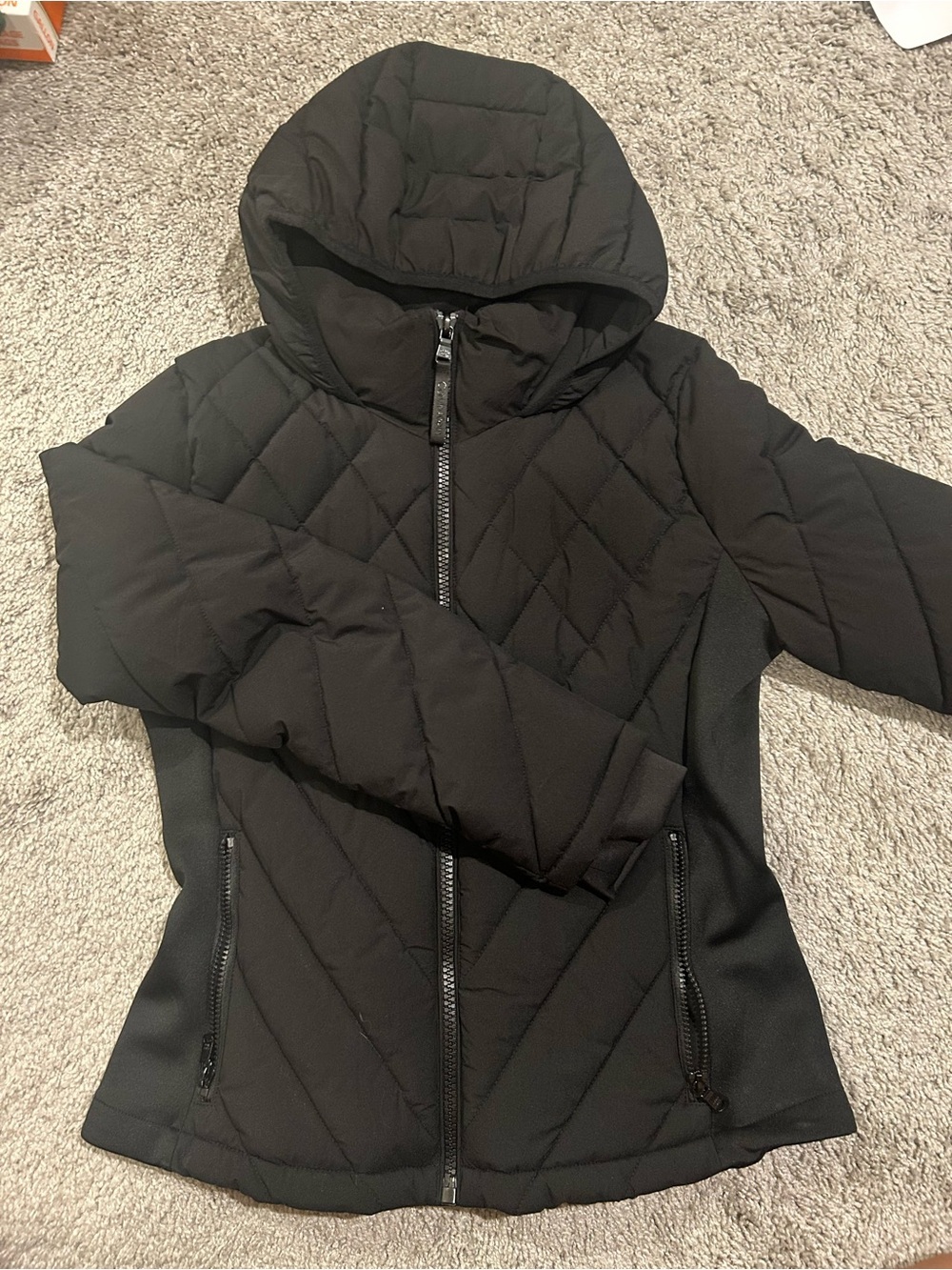 Calvin Klein Black Quilted Hooded Puffer Jacket with Side Panels